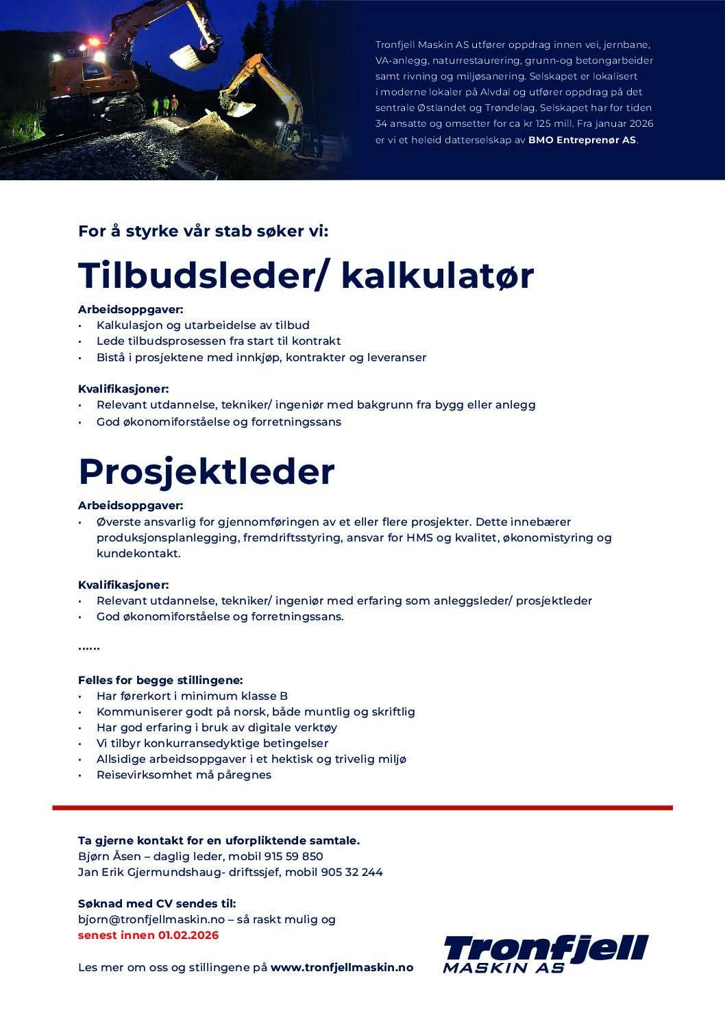 Vi søker tilbudsleder og anleggsleder!